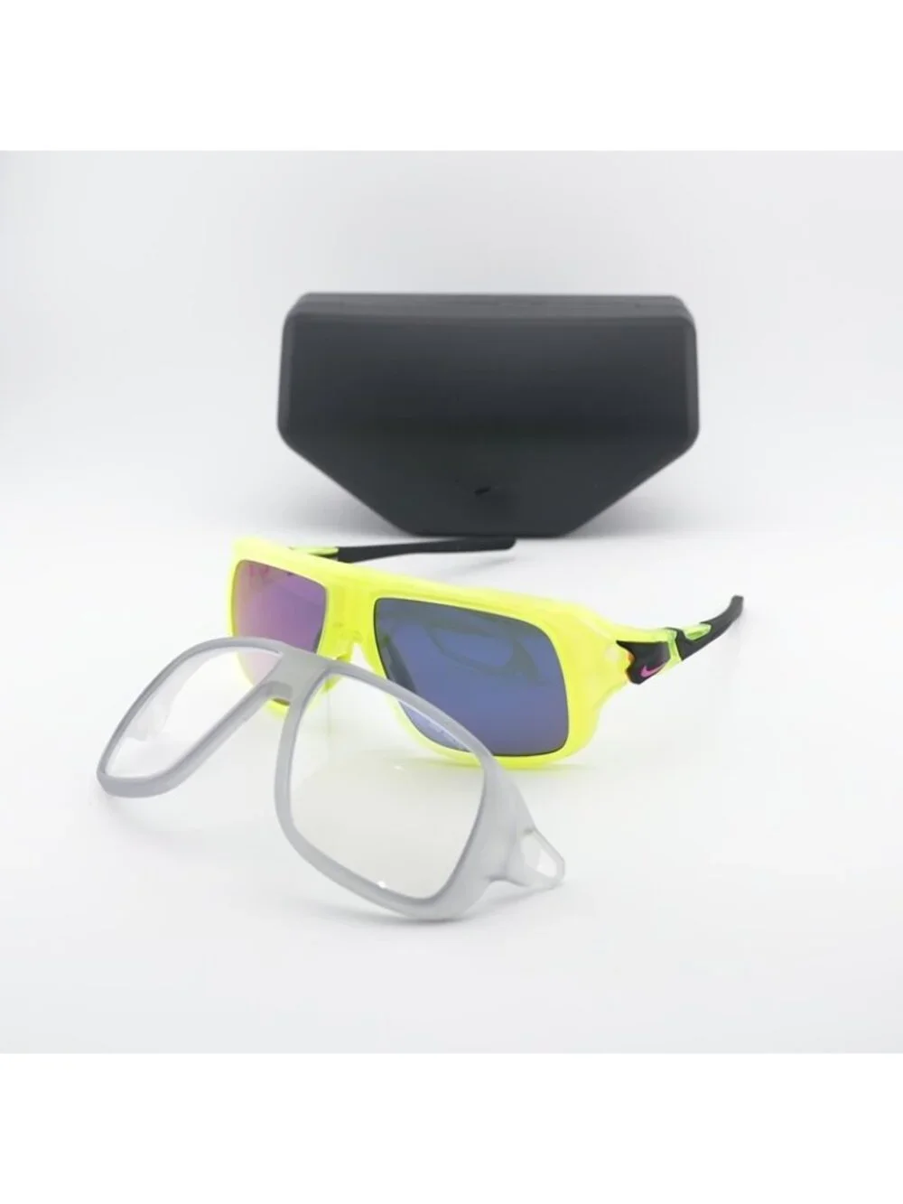 Nike FLYFREE SOAR EV24001 702 Sunglasses Matte Volt Square Frame with Clip-On